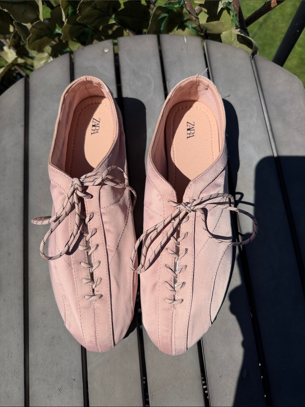 Zara Blush Pink Lace-Up Flat Loafers